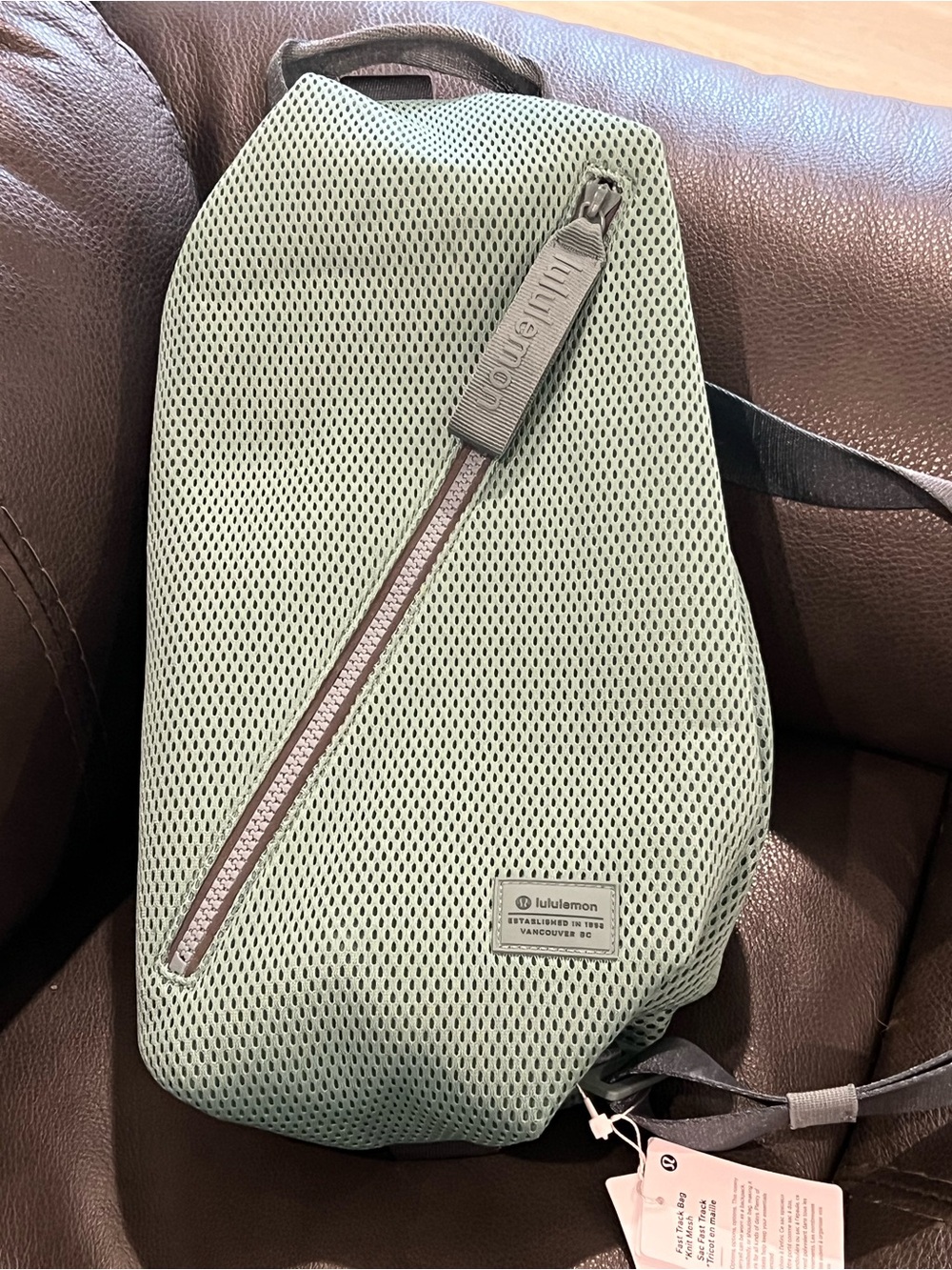 NWT Lululemon large sage green Mesh Sling Bag